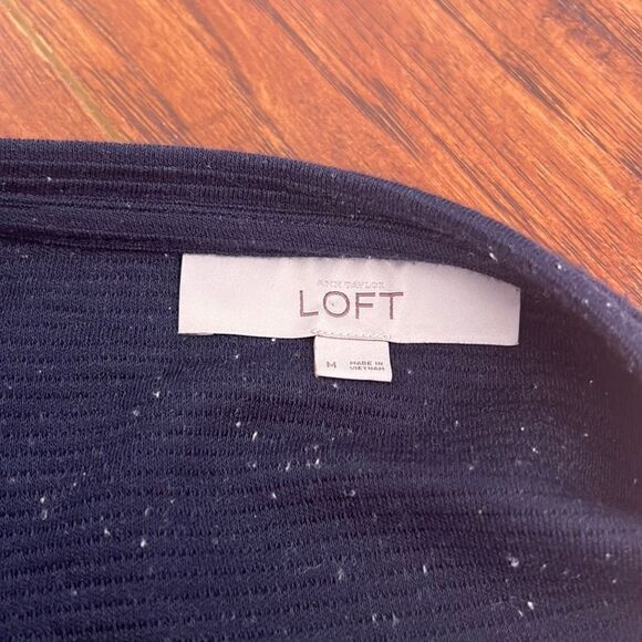 Loft Medium Blue Tunic Ruffled Tiered Ribbed Long Sleeved Top Blouse Sweater - Picture 8 of 11